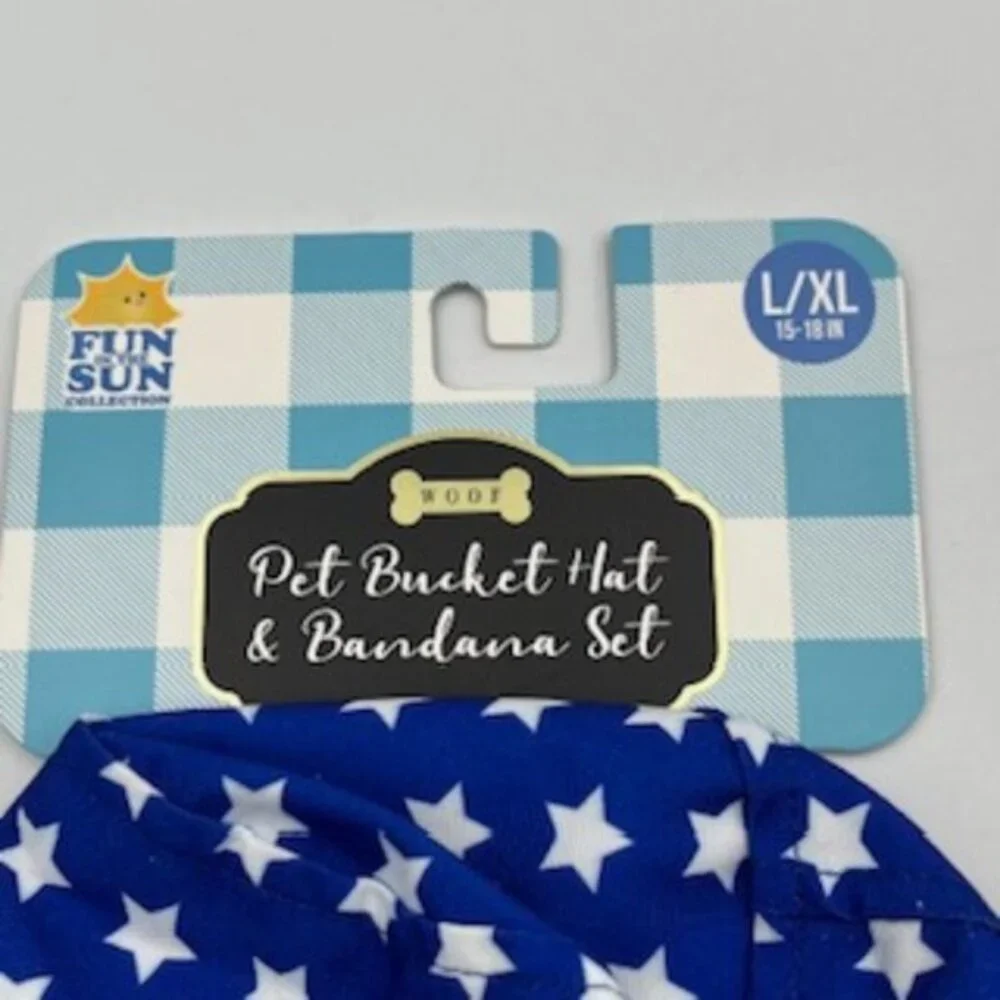 NEW Woof Pet Scarf Bandana‎ & Bucket Hat Size Large/X-large Red White & Blue